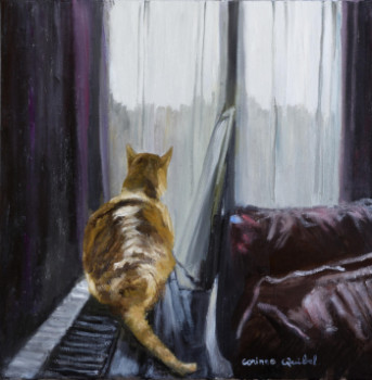 Named contemporary work « chat qui confine », Made by CORINNE QUIBEL