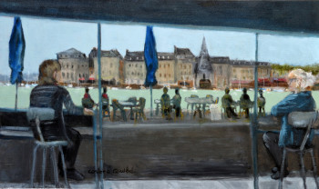 Named contemporary work « en terrasse!!!!..Honfleur », Made by CORINNE QUIBEL