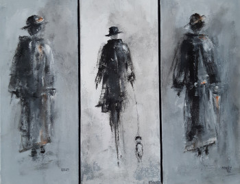 Named contemporary work « TRIPTYQUE PERSONNAGES », Made by MIREILLE MAURY