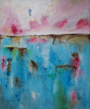 Named contemporary work « Chamallow sky », Made by CéLéA PEINTURE