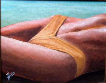 Named contemporary work « Bikini sur plage », Made by JEAN-CLAUDE HOSXE-VAILLANT