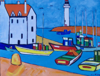 Named contemporary work « Le port de Sauzon », Made by ALAIN-CHARLES RICHER