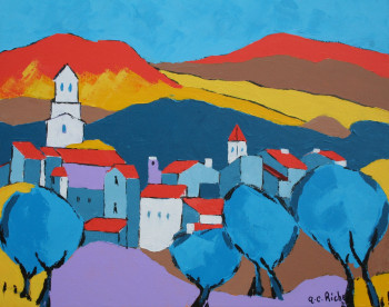 Named contemporary work « Le village aux oliviers », Made by ALAIN-CHARLES RICHER