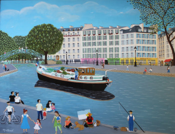 Named contemporary work « SOUVENIR D ENFANCE - LE CANAL ST MARTIN », Made by MARTINE CLOUET