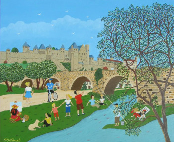 Named contemporary work « APRES MIDI DE DETENTE A CARCASSONNE », Made by MARTINE CLOUET