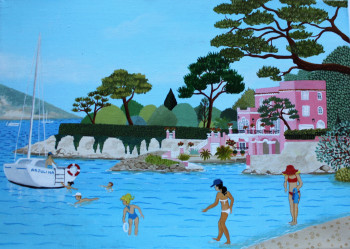 Named contemporary work « APRES MIDI A LA PLAGE - ST JEAN CAP FERRAT », Made by MARTINE CLOUET