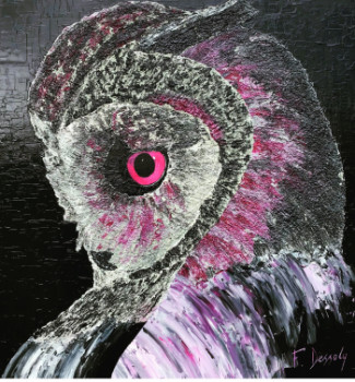 Named contemporary work « Purple owl », Made by SYMBOLIC ART BZH