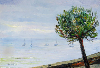 Named contemporary work « Pin et brume sur le bassin d'Arcachon », Made by MICHEL HAMELIN