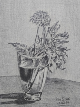 Named contemporary work « Fleurs dans un verre. », Made by DIDIER SITAUD