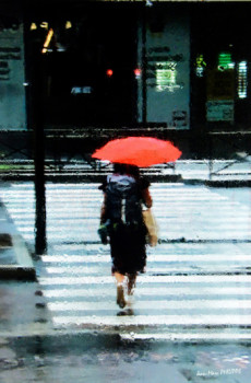 Named contemporary work « LE PARAPLUIE ROUGE », Made by JEAN-MARC PHILIPPE