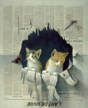 Named contemporary work « Curiosité de chats », Made by MICHEL CHEVRETEAU