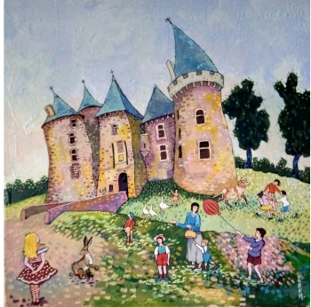 Named contemporary work « Le chateau de Coussac-Bonneval », Made by OCEFA EN ART NAIF -