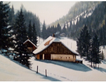 Named contemporary work « Neige haut doubs », Made by BERNARD HOUZET