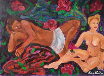 Named contemporary work « Le couple aux roses. », Made by MITRA SHAHKAR