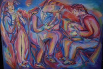 Named contemporary work « trio bleu », Made by BRIGITTE SIMON