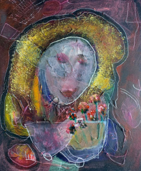 Named contemporary work « JAZZ PAINTING 9 "FEMME AU GRAND COEUR" », Made by RAMON LOPEZ