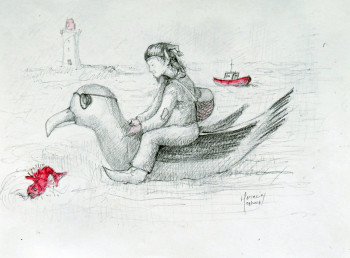 Named contemporary work « Le korigan part à la pêche. », Made by MICHEL HAMELIN
