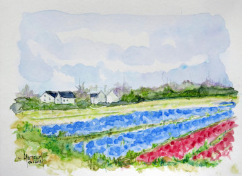 Named contemporary work « Jacinthes et tulipes à la Torche », Made by MICHEL HAMELIN