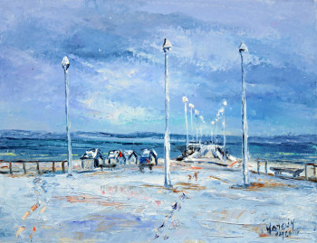 Named contemporary work « Neige sur la jetée Thiers d'Arcachon », Made by MICHEL HAMELIN