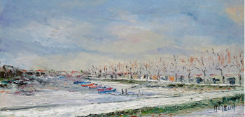 Named contemporary work « Le port de La Teste sous la neige », Made by MICHEL HAMELIN