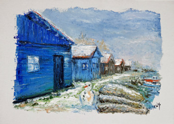 Named contemporary work « Neige sur les cabanes à Biganos », Made by MICHEL HAMELIN