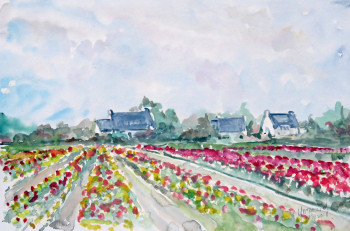 Named contemporary work « Champs de tulipes à La Torche 2 », Made by MICHEL HAMELIN