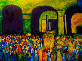 Named contemporary work « Paroissiens devant l'église », Made by KRIGOU CHRISTIAN SCHNIDER