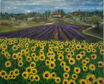 Named contemporary work « Lavandes et tournesols », Made by FRéDéRIC MARTIN