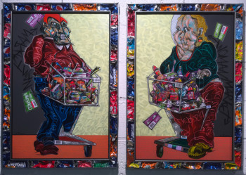 Named contemporary work « Market-man et Market woman », Made by L.MESSAGER