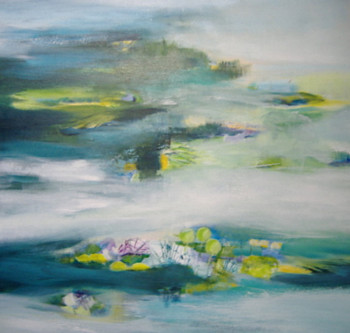 Named contemporary work « Voile vert d'eau », Made by VIVIANE DE BARBA