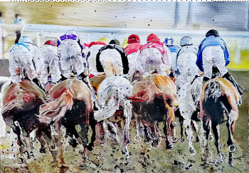 Named contemporary work « Jockeys Compete », Made by ISABELLE GARCIA