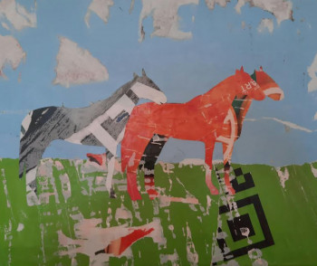 Named contemporary work « horses », Made by SYLVIE ROSE M NICOLAS