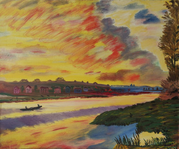 Named contemporary work « Coucher de soleil sur la rivière », Made by KOZAR