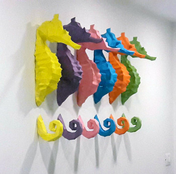 Named contemporary work « Seahorse papercraft sculpture », Made by ECOGAMI