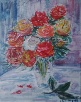 Named contemporary work « Roses dans le vase », Made by KOZAR