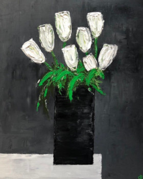 Named contemporary work « White Flowers », Made by CB