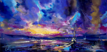 Named contemporary work « Bassin d'Arcachon en Lumière le soir », Made by CHARLY