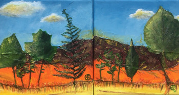 Named contemporary work « diptyque orange », Made by AGNèS BENNETOT