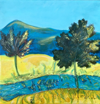 Named contemporary work « Paysage jaune et bleu: la rivière », Made by AGNèS BENNETOT