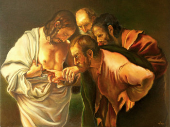 Named contemporary work « Reproduction - Caravage L'incrédulité de Saint Thomas », Made by ADINA LOHMULLER