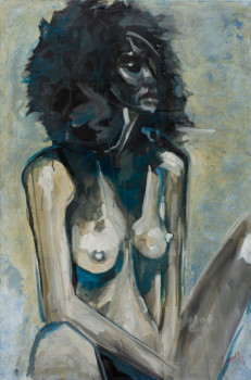 Named contemporary work « black blue », Made by ėCLABOUSSEUR D'ART