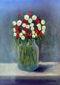 Named contemporary work « fleurs dans vase », Made by MARC LEJEUNE