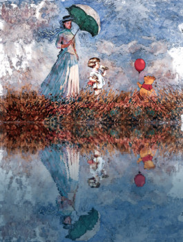 Named contemporary work « Winnie : La femme au parasol ( based on a painting by Claude Monet) », Made by BENNY ARTE