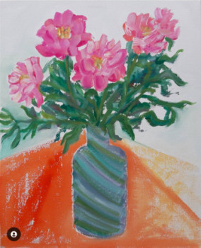 Named contemporary work « Bouquet de pivoines alla prima », Made by BONNEAU-MARRON
