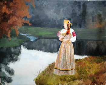 Named contemporary work « Jeune femme au bord de l'eau », Made by ANDRé FEODOROFF