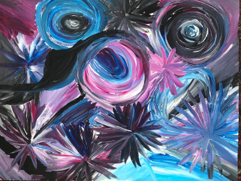 Named contemporary work « Fleurs violettes », Made by STEVEN SULPICE