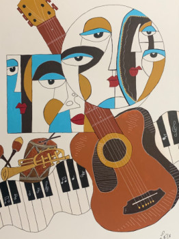 Named contemporary work « La guitare enchantée », Made by LETY
