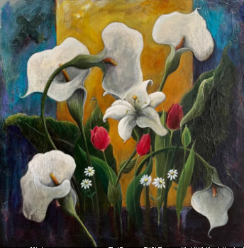 Named contemporary work « Composition aux tulipes », Made by LAURENT MOTTE