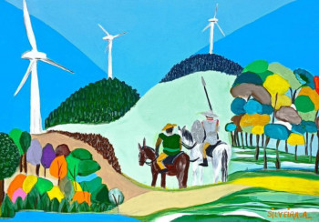 Named contemporary work « Don Quichotte contre les Éoliennes », Made by SILVEIRA ANTOINE