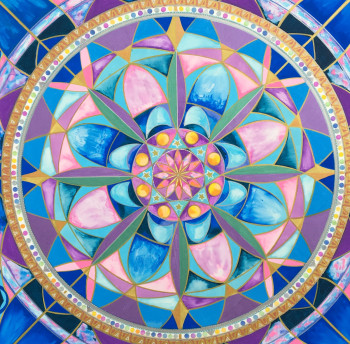 Named contemporary work « Mandala bleu au coeur de la rose », Made by MYCY